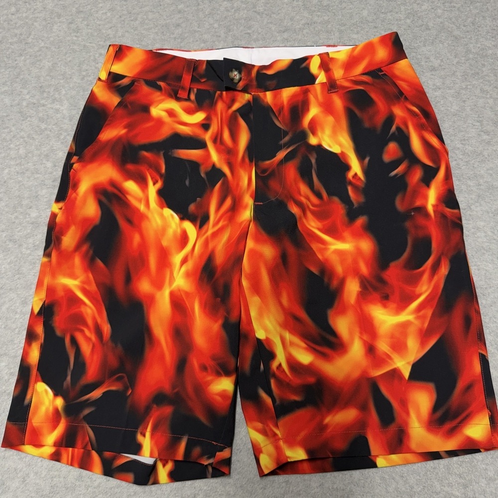 Loudmouth Shorts Mens 32 Multicolor Flame Print Chino Golf 11in Stretch Colorful